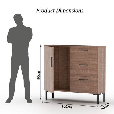Mahmayi Modern Wooden Chest of Drawer with 3 Drawers and 1 Door Storage Shelf Cabinet for Living Room, Bedroom, Home Office, Entryway - Brown Arizona Oak - Image 5