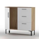 Mahmayi Modern Wooden Chest of Drawer with 3 Drawers and 1 Door Storage Shelf Cabinet for Living Room, Bedroom, Home Office, Entryway - Brown Kansas Oak and White
