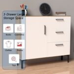 Mahmayi Modern Wooden Chest of Drawer with 3 Drawers and 1 Door Storage Shelf Cabinet for Living Room, Bedroom, Home Office, Entryway - Brown Kansas Oak and White