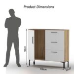 Mahmayi Modern Wooden Chest of Drawer with 3 Drawers and 1 Door Storage Shelf Cabinet for Living Room, Bedroom, Home Office, Entryway - Brown Kansas Oak and White