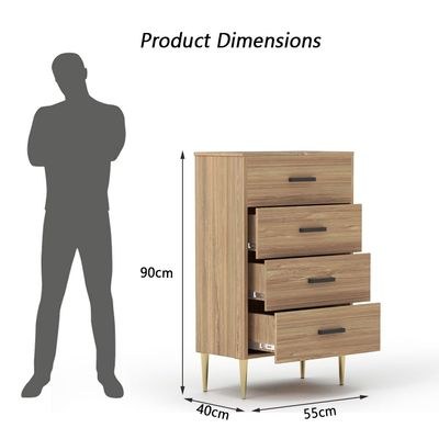 Mahmayi Modern Wooden Chest of Drawer with 4 Drawers Cabinet for Living Room, Bedroom, Home Office, Entryway - Brown Kansas Oak - Image 5