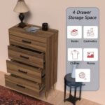 Mahmayi Modern Wooden Chest of Drawer with 4 Drawers Cabinet for Living Room, Bedroom, Home Office, Entryway - Dark Hunton Oak