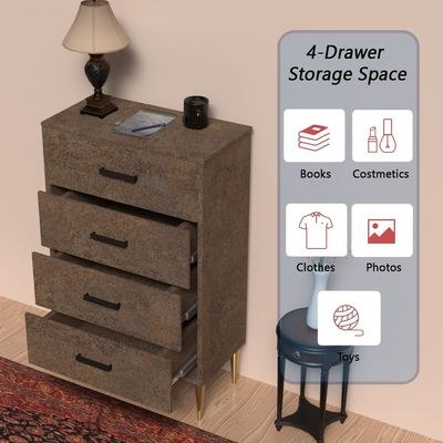 Mahmayi Modern Wooden Chest of Drawer with 4 Drawers Cabinet for Living Room, Bedroom, Home Office, Entryway - Ferro Bronze MFC Board - Image 3