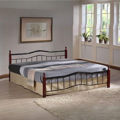 Wood And Steel Bed KING Size 190x180 With Wooden Legs Cherry Brown