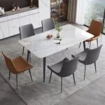 Modern Rectangular Kitchen Dining Table Set With 6 Chairs