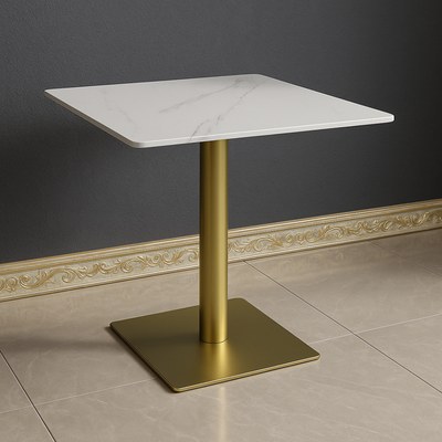 Bourgeois Square Shape Marble Top Metalic Base Cafe Restaurant Table Dining Table