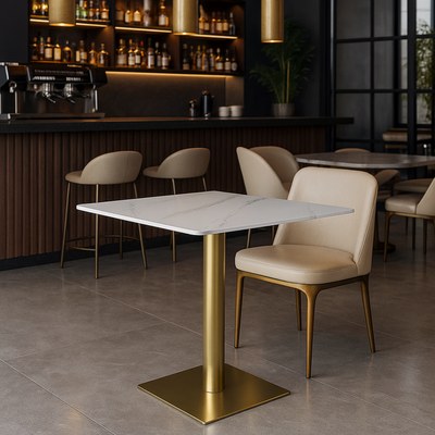 Bourgeois Square Shape Marble Top Metalic Base Cafe Restaurant Table Dining Table - Image 2