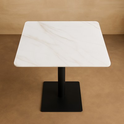 Bourgeois Square Shape Marble Top Metalic Base Cafe Restaurant Table Dining Table - Image 2
