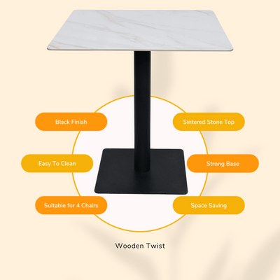 Bourgeois Square Shape Marble Top Metalic Base Cafe Restaurant Table Dining Table - Image 4