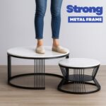 Marvello Duo Round Marble Top Coffee Table Set with Black Iron Frame – Modern Luxury Nesting Design for Living Room Décor