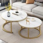 Modern Designer Marble Top Metal Frame Round Coffee Table (Set of 2)
