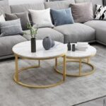 Modern Designer Marble Top Metal Frame Round Coffee Table (Set of 2)