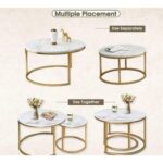 Modern Designer Marble Top Metal Frame Round Coffee Table (Set of 2)