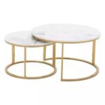 Modern Designer Marble Top Metal Frame Round Coffee Table (Set of 2)