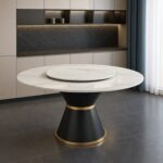 Exclusive Modern Round Table Rock Slab Tabletop