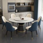 Exclusive Modern Round Table Rock Slab Tabletop
