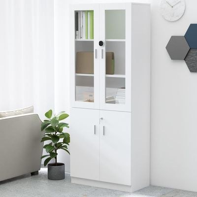 Mahmayi Carre 1123 Full Height Bookshelf Cabinet with Digital Lock Sturdy and Elegant Wooden Bookshelf Ideal for Home and Office - White - Image 2