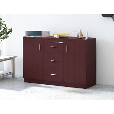 Mahmayi Argent 1147 Storage Cabinet with 3 Storage Drawer and 2 Side Door with Touch Screen Digital Lock ideal for Home and Office - Apple Cherry - Image 5