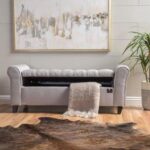 Zamansız Button Tufted Design Premium Wood 2 Seater Storage Bench (Light Grey)