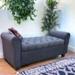 Zamansız Button Tufted Design Premium Wood 2 Seater Storage Bench (Dark Grey)