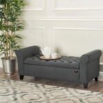 Zamansız Button Tufted Design Premium Wood 2 Seater Storage Bench (Dark Grey)