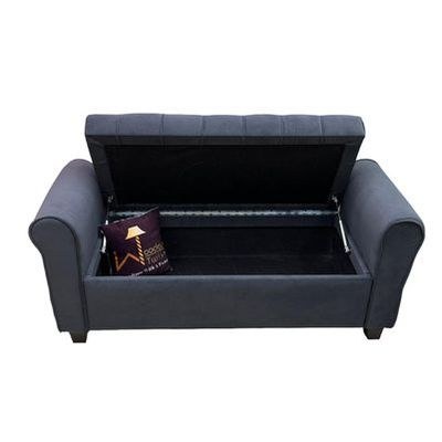 Zamansız Button Tufted Design Premium Wood 2 Seater Storage Bench (Dark Grey) - Image 4