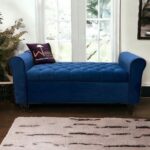 Zamansız Button Tufted Design Premium Wood 2 Seater Storage Bench (Blue)