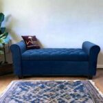 Zamansız Button Tufted Design Premium Wood 2 Seater Storage Bench (Blue)