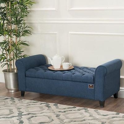 Zamansız Button Tufted Design Premium Wood 2 Seater Storage Bench (Blue) - Image 4
