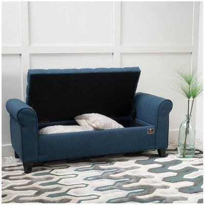 Zamansız Button Tufted Design Premium Wood 2 Seater Storage Bench (Blue) - Image 5