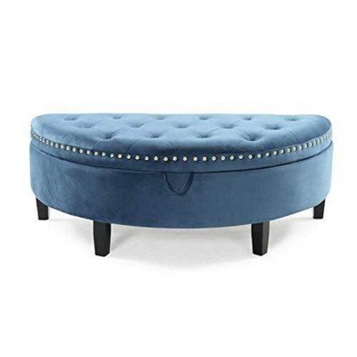 Half Moon Velvet Tufted Storage Bench Footstool Bed End Table for Living Room