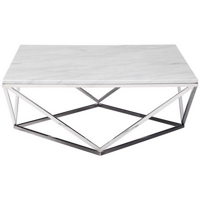 Modern Contemporary Marble Top Coffee Table Stainless Steel Base Polished Chrome Finish for Elegant Living Room - Image 3