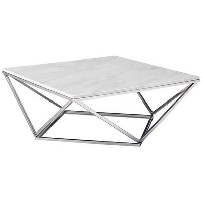 Modern Contemporary Marble Top Coffee Table Stainless Steel Base Polished Chrome Finish for Elegant Living Room - Image 4