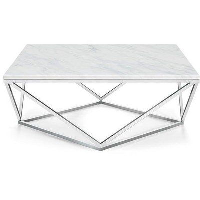 Modern Contemporary Marble Top Coffee Table Stainless Steel Base Polished Chrome Finish for Elegant Living Room - Image 5