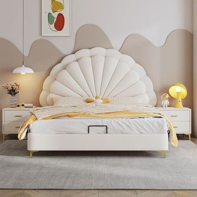 Modern Upholstered Leather Bed, Petal Shaped Headboard - King size 180*200 cm