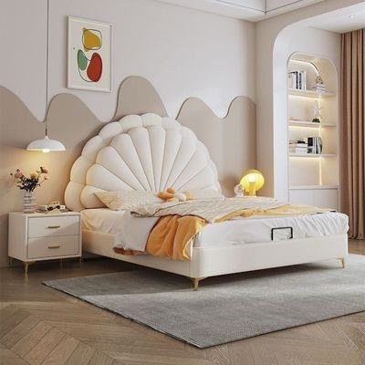Modern Upholstered Leather Bed, Petal Shaped Headboard - King size 180*200 cm - Image 2