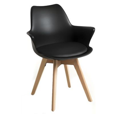 Maple Home Nordic Plastic Dining Arm Scandinavian chair Padded Leather Seat Solid Wooden Legs Curved Backrest Living Outdoor Office Furniture
