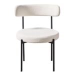 Maple Home Modern Dining Chair Boucle Fabric Curved Backrest Lamb Wool Contemporary Matte Black Metal Frame Leisure Kitchen Indoor Furniture