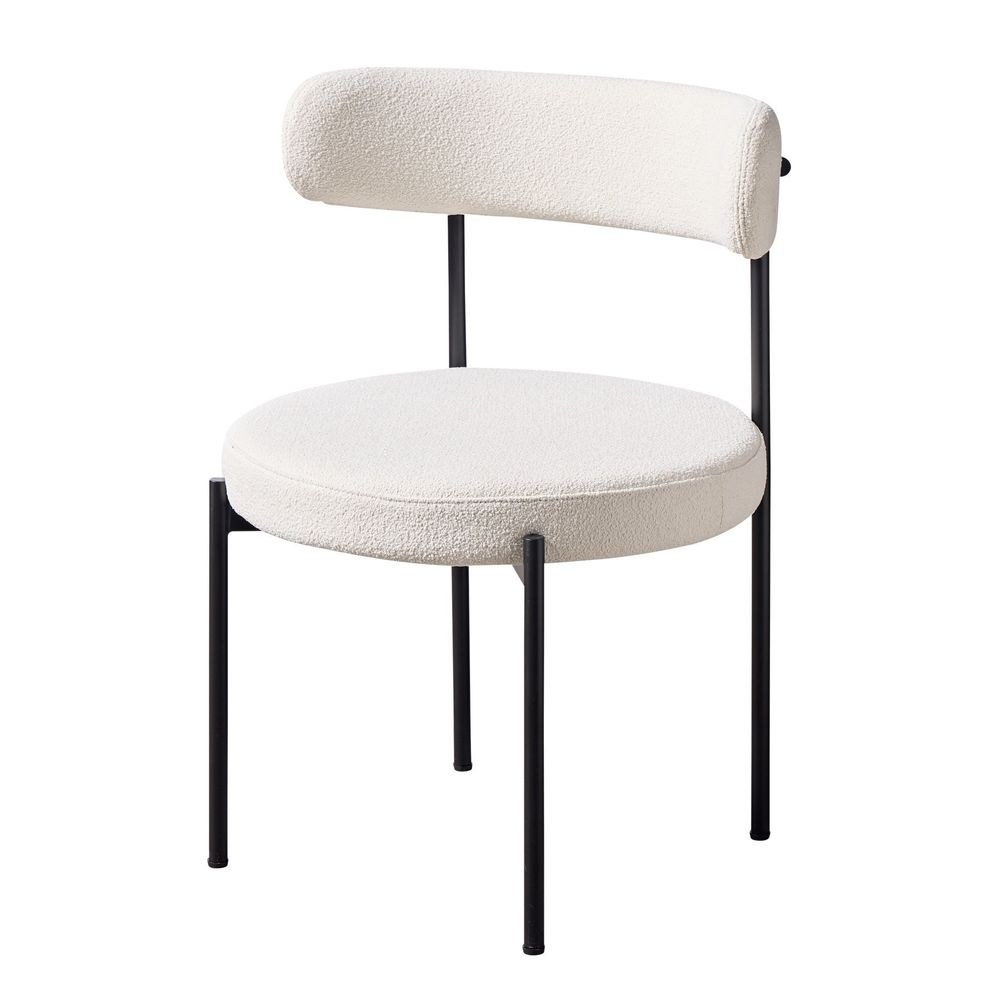 Maple Home Modern Dining Chair Boucle Fabric Curved Backrest Lamb Wool Contemporary Matte Black Metal Frame Leisure Kitchen Indoor Furniture - Image 3