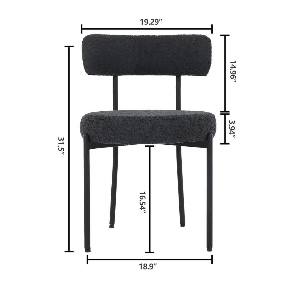 Maple Home Modern Dining Chair Boucle Fabric Curved Backrest Lamb Wool Contemporary Matte Black Metal Frame Leisure Kitchen Indoor Furniture - Image 4