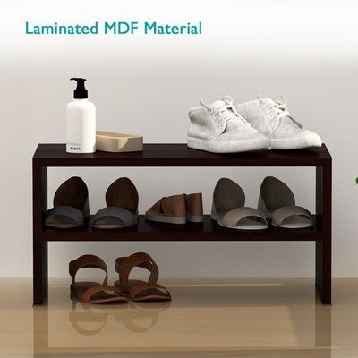 Mahmayi 2-Tier Stackable Shoe Rack, Wooden 2-Shelf Shoe Shoes Organizer Storage Shelf for Entryway Hallway Bathroom and Living Room - Dark Walnut - Image 3