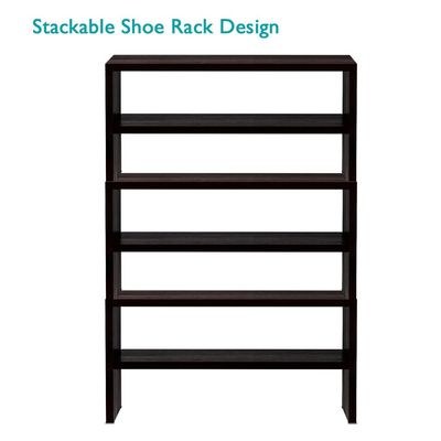 Mahmayi 2-Tier Stackable Shoe Rack, Wooden 2-Shelf Shoe Shoes Organizer Storage Shelf for Entryway Hallway Bathroom and Living Room - Dark Walnut - Image 5