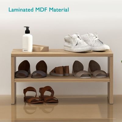 Mahmayi 2-Tier Stackable Shoe Rack, Wooden 2-Shelf Shoe Shoes Organizer Storage Shelf for Entryway Hallway Bathroom and Living Room - Light Imperia - Image 3