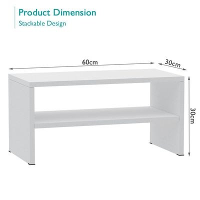 Mahmayi 2-Tier Stackable Shoe Rack, Wooden 2-Shelf Shoe Shoes Organizer Storage Shelf for Entryway Hallway Bathroom and Living Room - White - Image 2