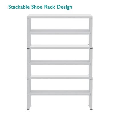 Mahmayi 2-Tier Stackable Shoe Rack, Wooden 2-Shelf Shoe Shoes Organizer Storage Shelf for Entryway Hallway Bathroom and Living Room - White - Image 5