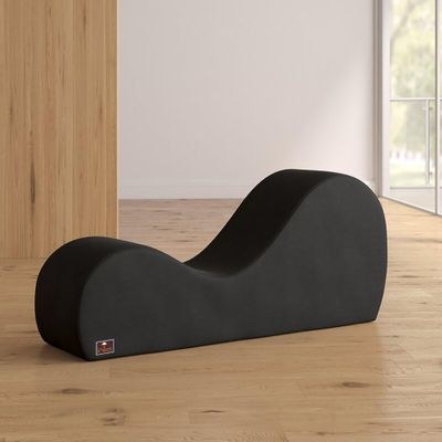 Wooden Armless Modern Chaise Lounge (Black Polyester) - Image 4