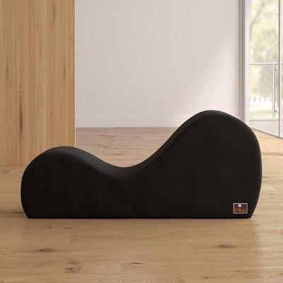 Wooden Armless Modern Chaise Lounge (Black Polyester) - Image 5