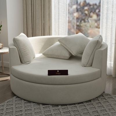 Velvet Round Solid Wood Barrel Sofa Chair ( Beige )