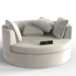 Velvet Round Solid Wood Barrel Sofa Chair ( Beige )