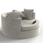 Velvet Round Solid Wood Barrel Sofa Chair ( Beige )